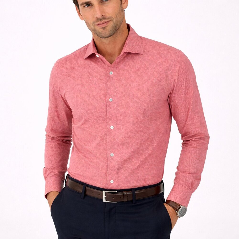 Original Penguin Slim Dress Shirt 15.5 32/33 Red Diamond Print Button Front